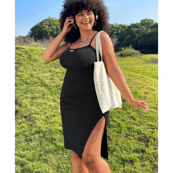 EZwear Plus Size Black Knitted Slim Fit Split Bodycon Dress 4x 20 - Picture 3 of 5